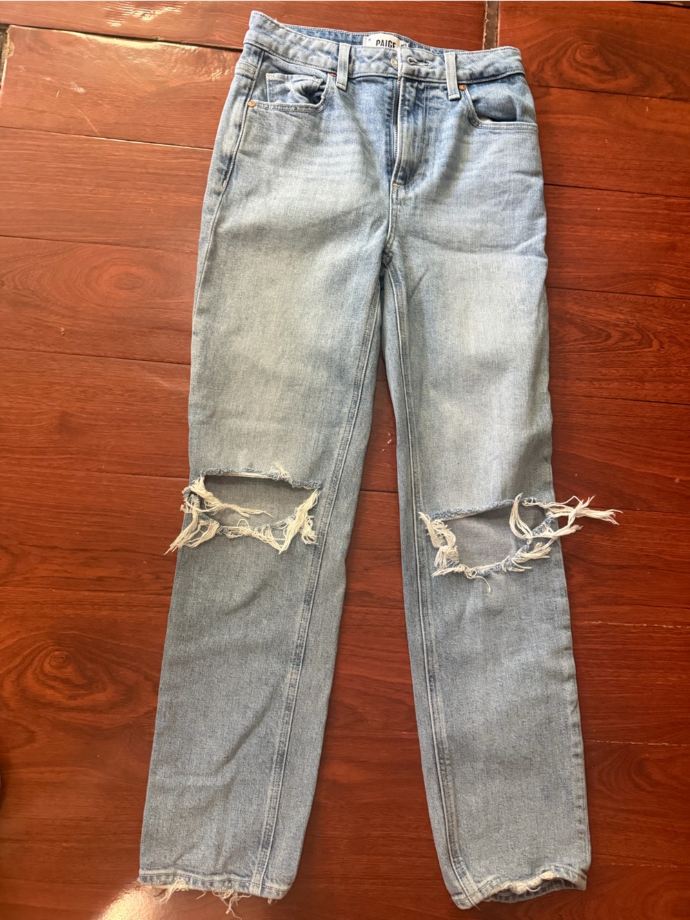 PAIGE Light Blue Distressed Skinny Jeans